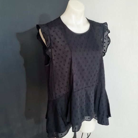 Women's size L 'COUNTRY ROAD' Gorgeous black frill sleeve cotton top - AS NEW - Picture 4 of 7